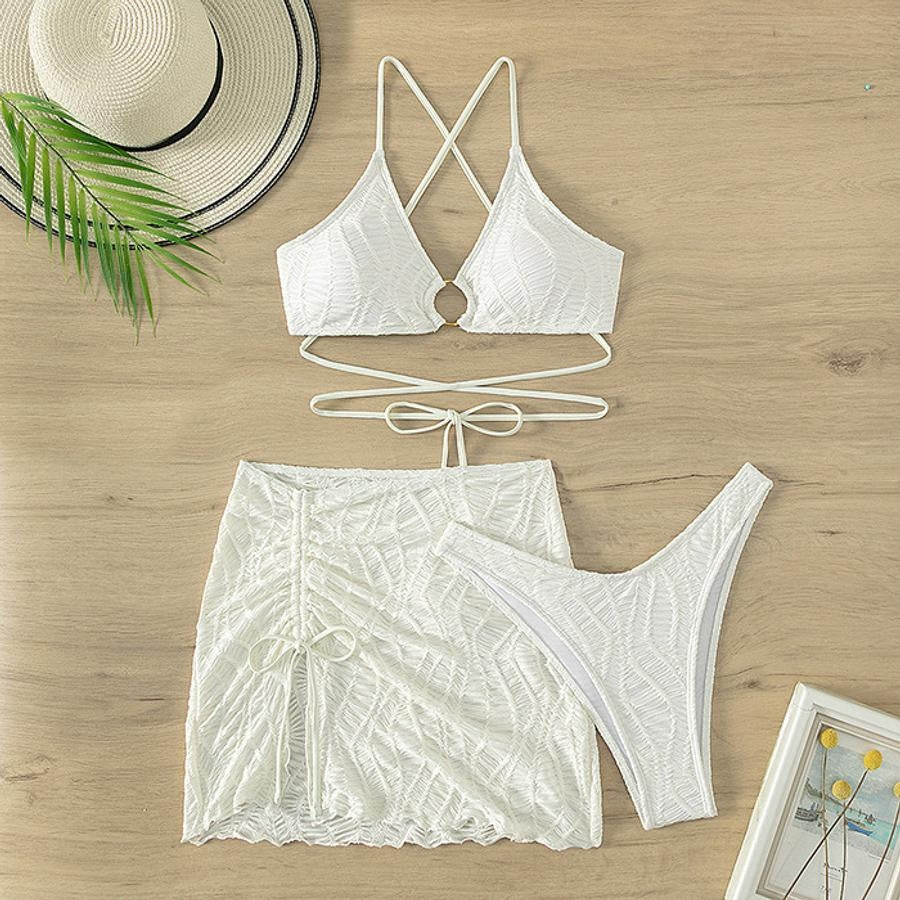 Three Piece White Bikini with Matching Cover-up