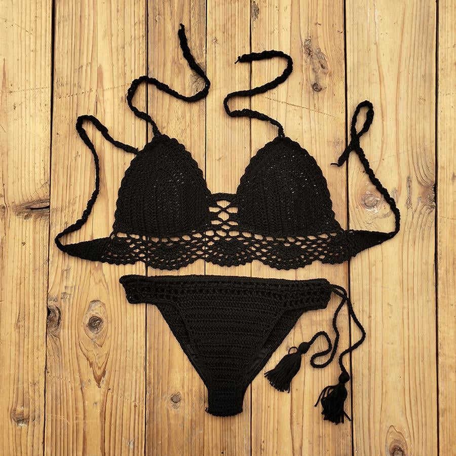 Cut Out Crochet Halter-Neck Bikini