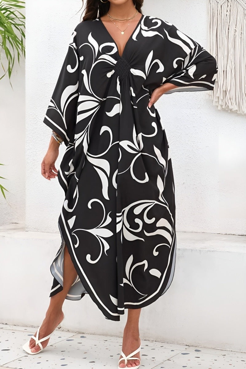 Black Graphic Print Caftan