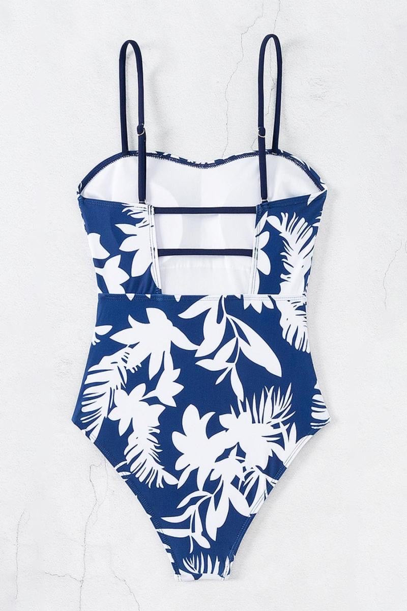 Dark Blue Floral Print One Piece