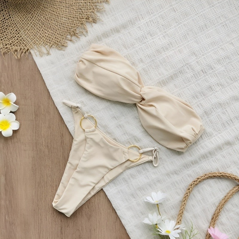 Elegant 3 Piece Bandeau Bikini with Matching Cover-up