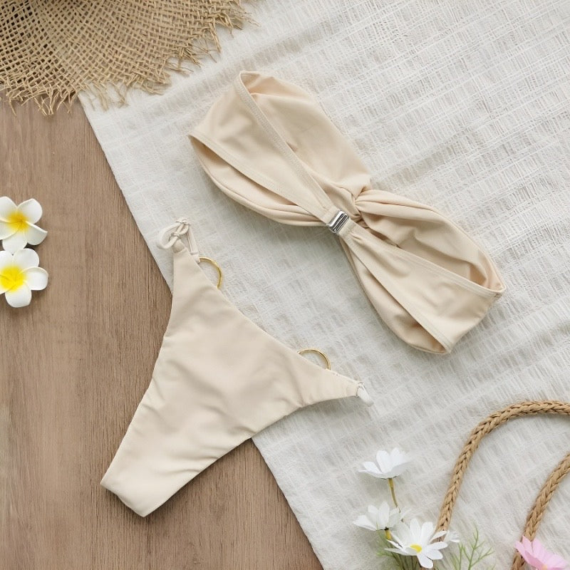 Elegant 3 Piece Bandeau Bikini with Matching Cover-up