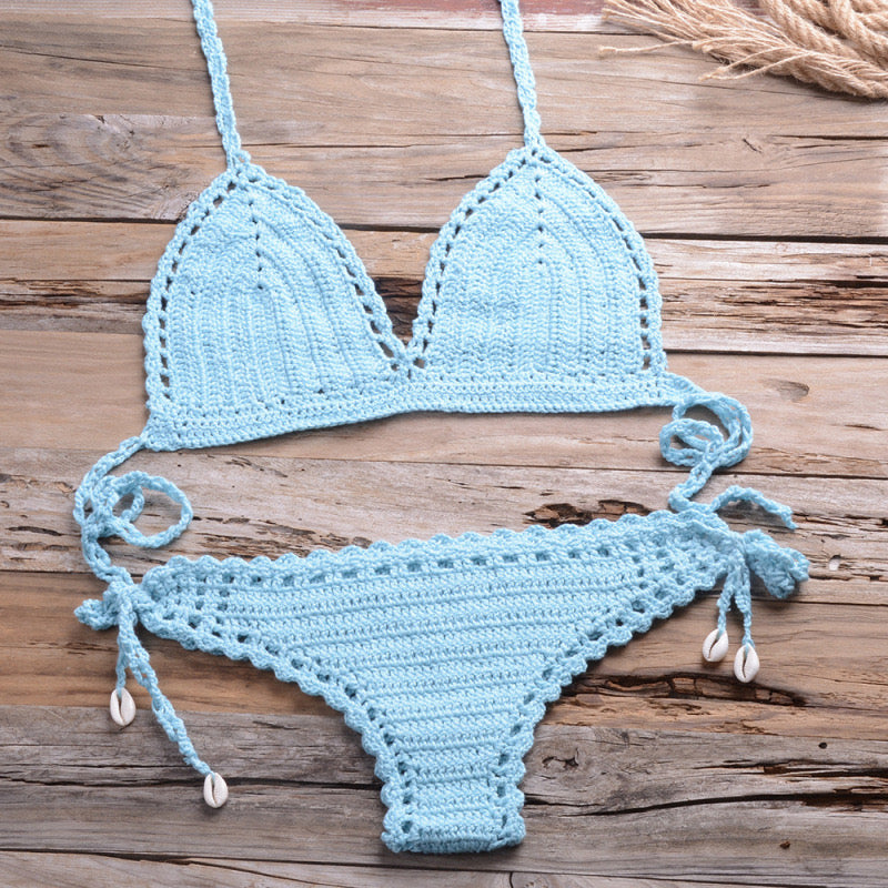 Crochet String-Tied Halter Bikini-Sold in Multiple Colors