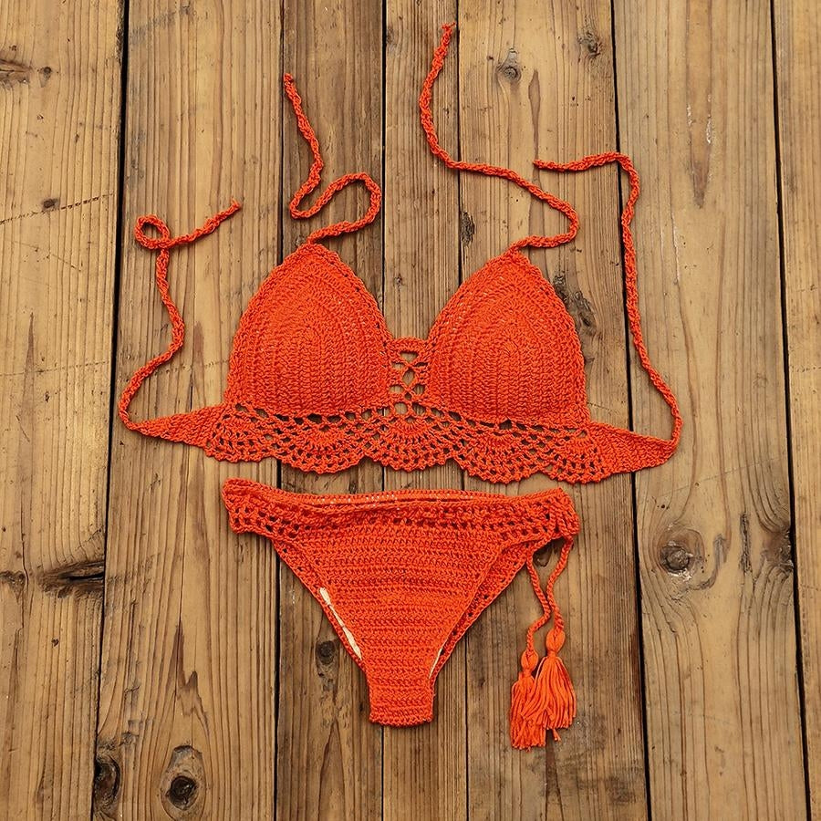 Cut Out Crochet Halter-Neck Bikini