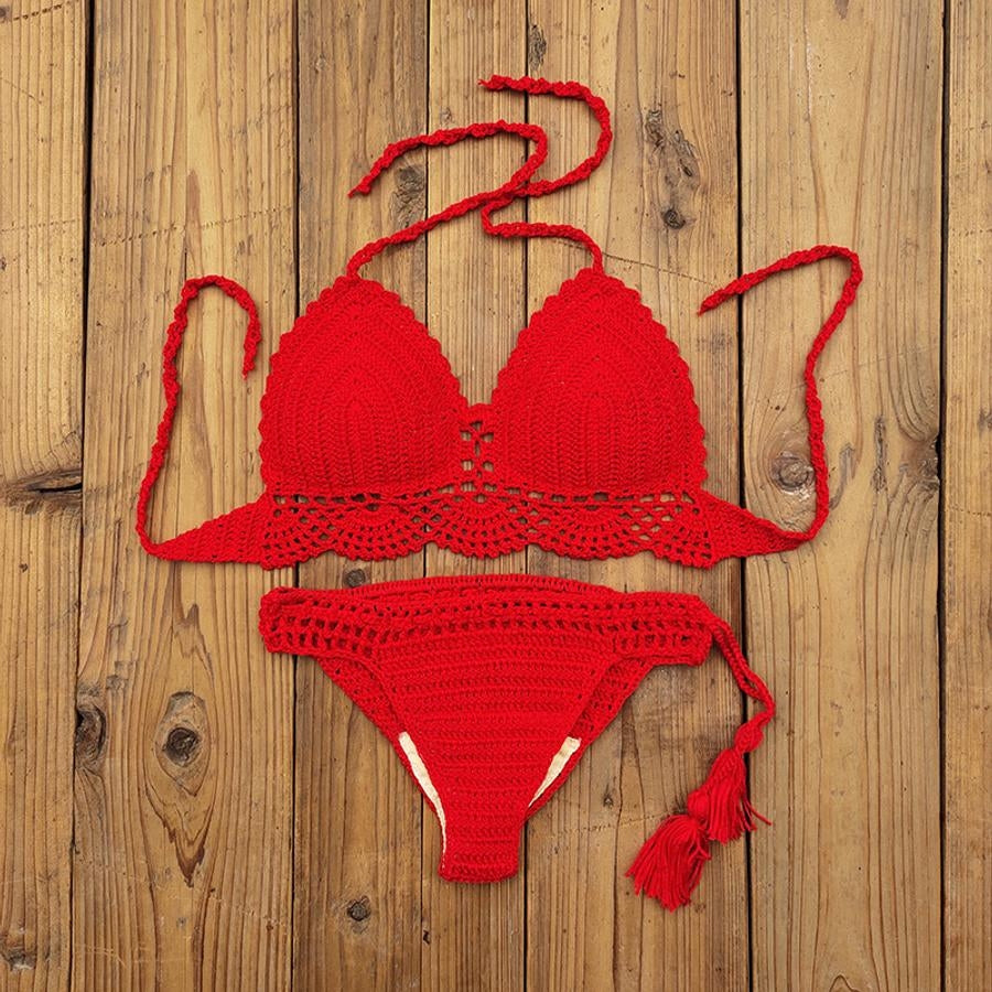 Cut Out Crochet Halter-Neck Bikini