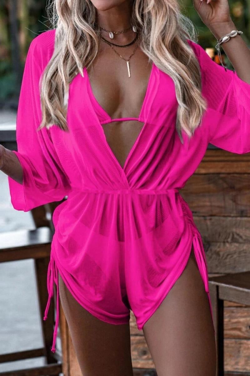 Three Piece Hot Pink Bikini With Matching Romper
