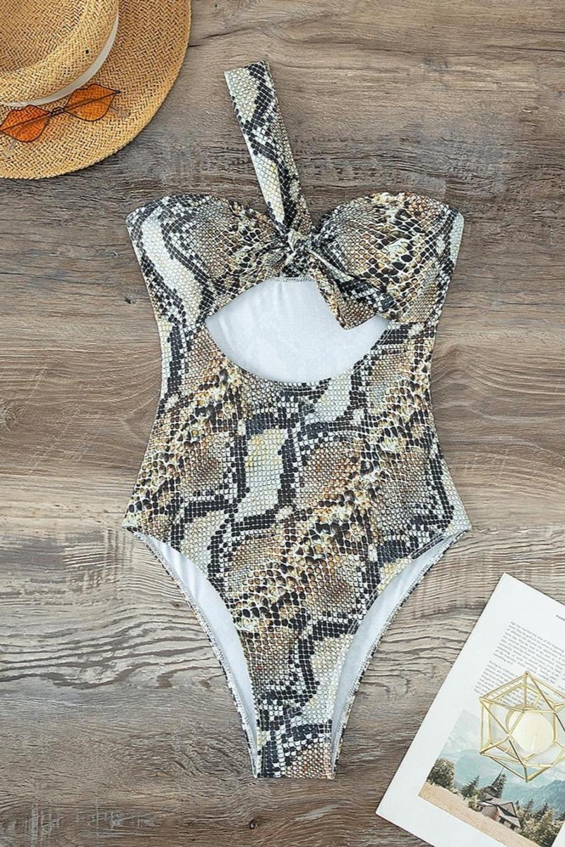 Snakeskin Print One Shoulder One Piece