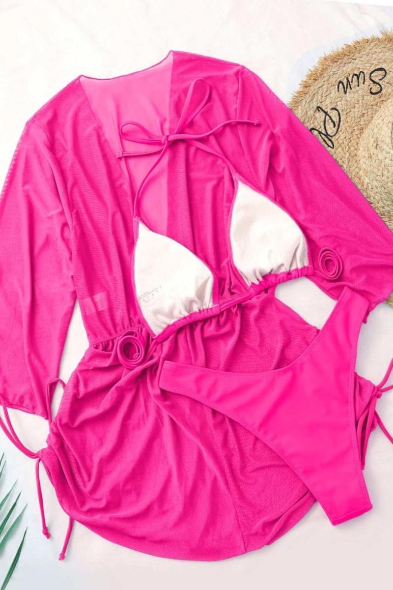 Three Piece Hot Pink Bikini With Matching Romper