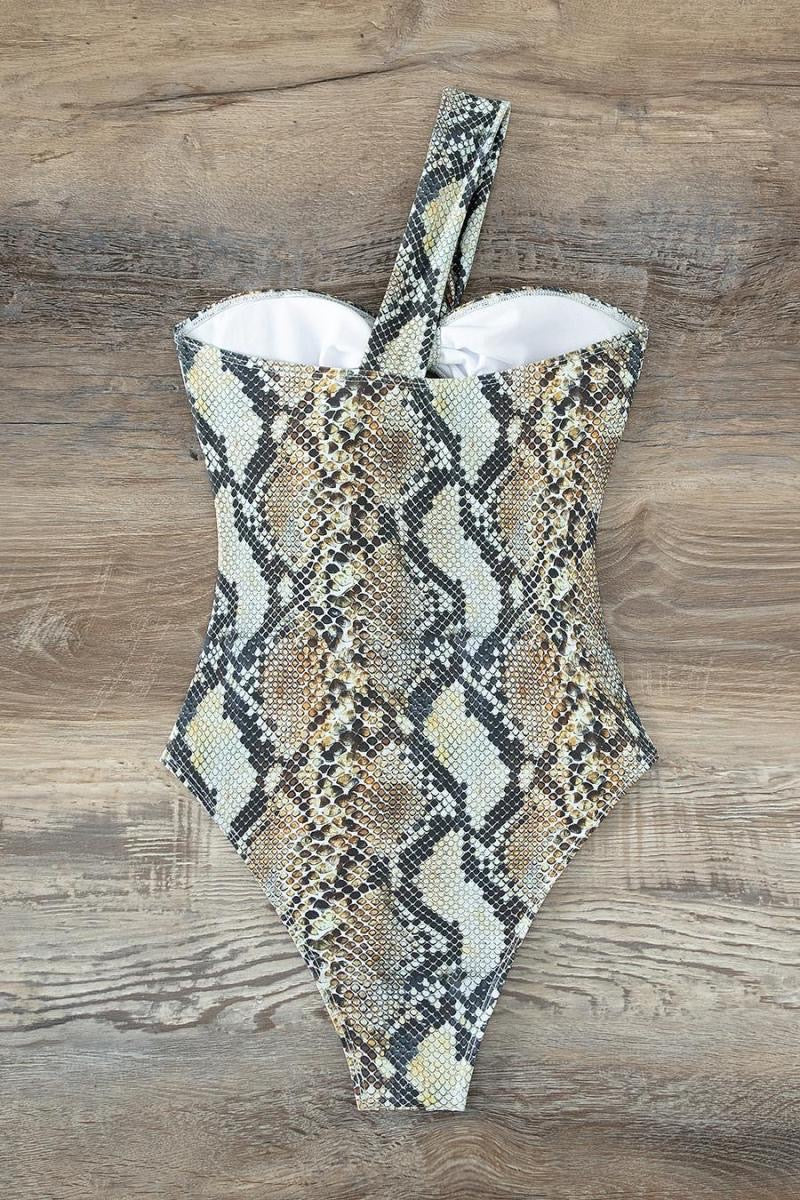 Snakeskin Print One Shoulder One Piece