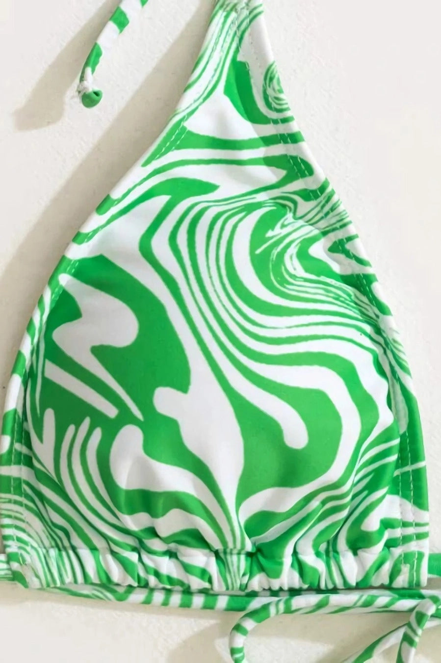 Green & White Print Halter Style Bikini with Mesh Matching Pants
