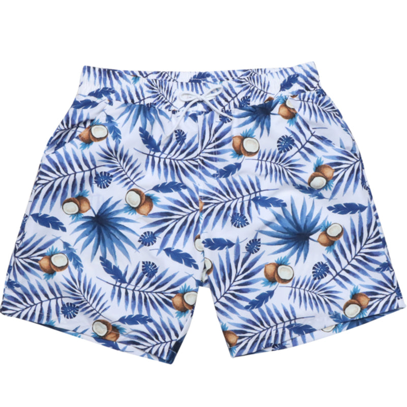 Men's Blue leaf and Coconut Print Swim Trunks