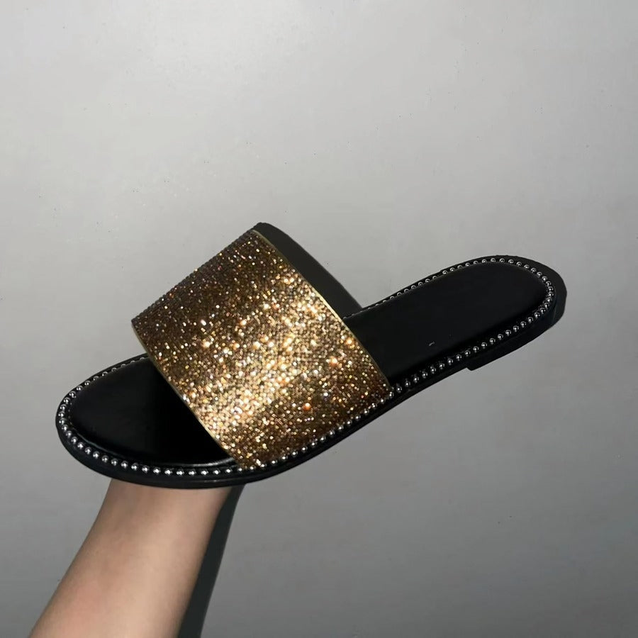 Gold or Silver Rhinestone Slide Sandals
