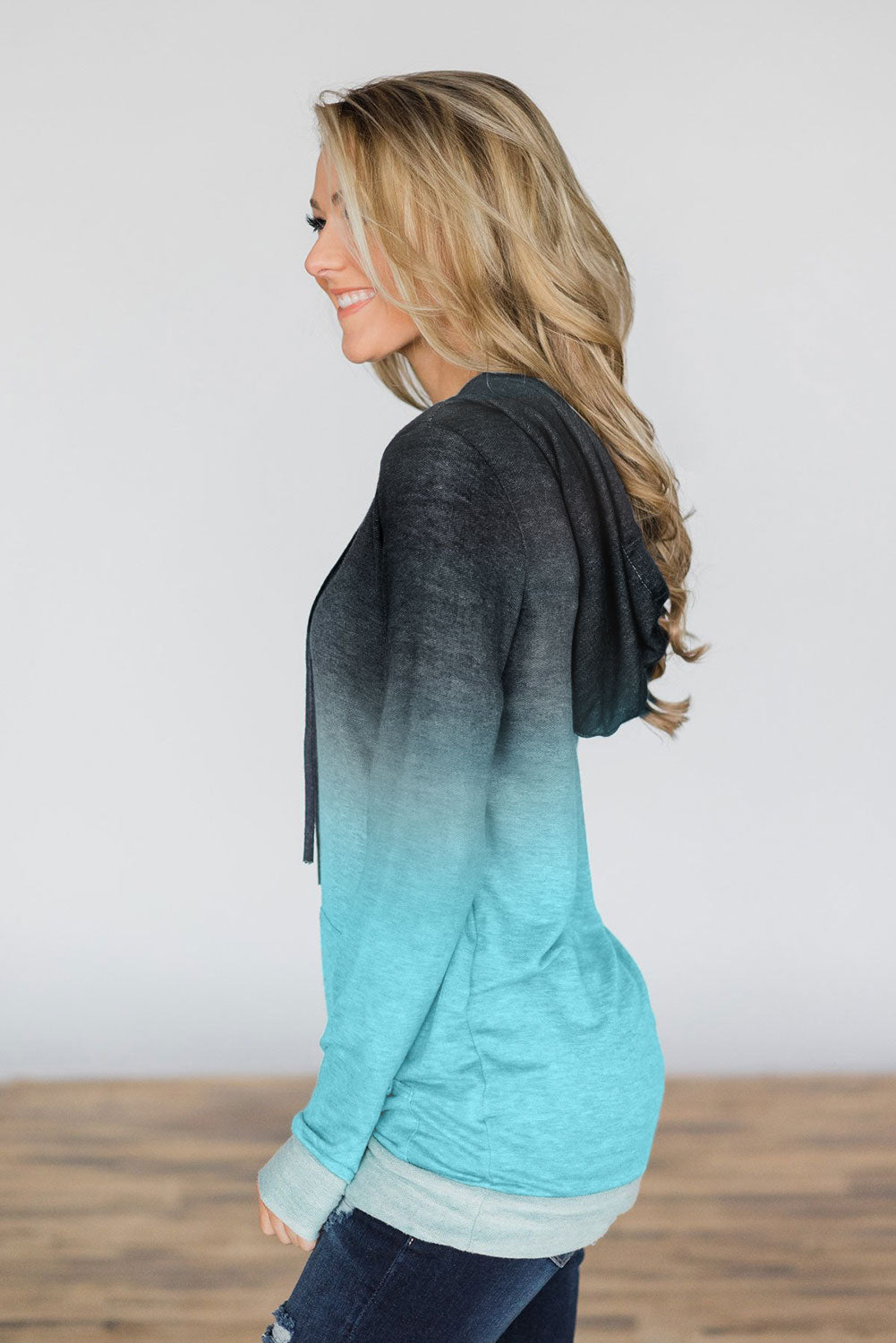 Green Ombre Kangaroo Pocket Pullover Hoodie