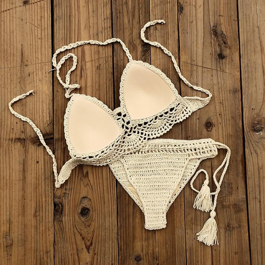 Cut Out Crochet Halter-Neck Bikini