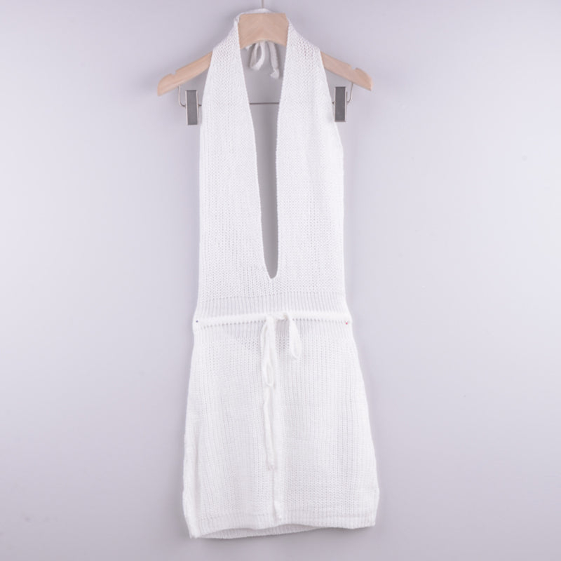 Knitted Deep-V Front with Open Back Beach Cover-up (One Size Fits All)- Sold in Multiple Colors