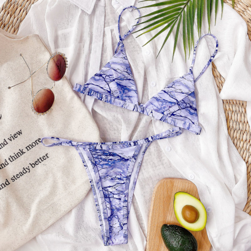 Marble Print Two-Piece Thong Bikini