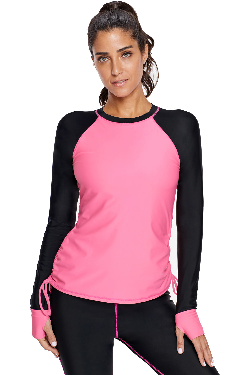 Rosy Black Colorblock Long Sleeve Rash Guard
