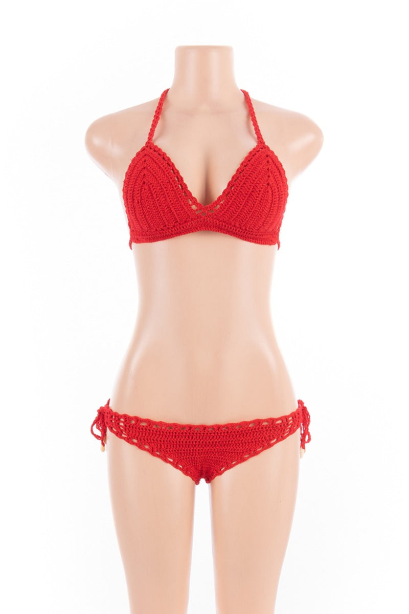 Crochet String-Tied Halter Bikini-Sold in Multiple Colors