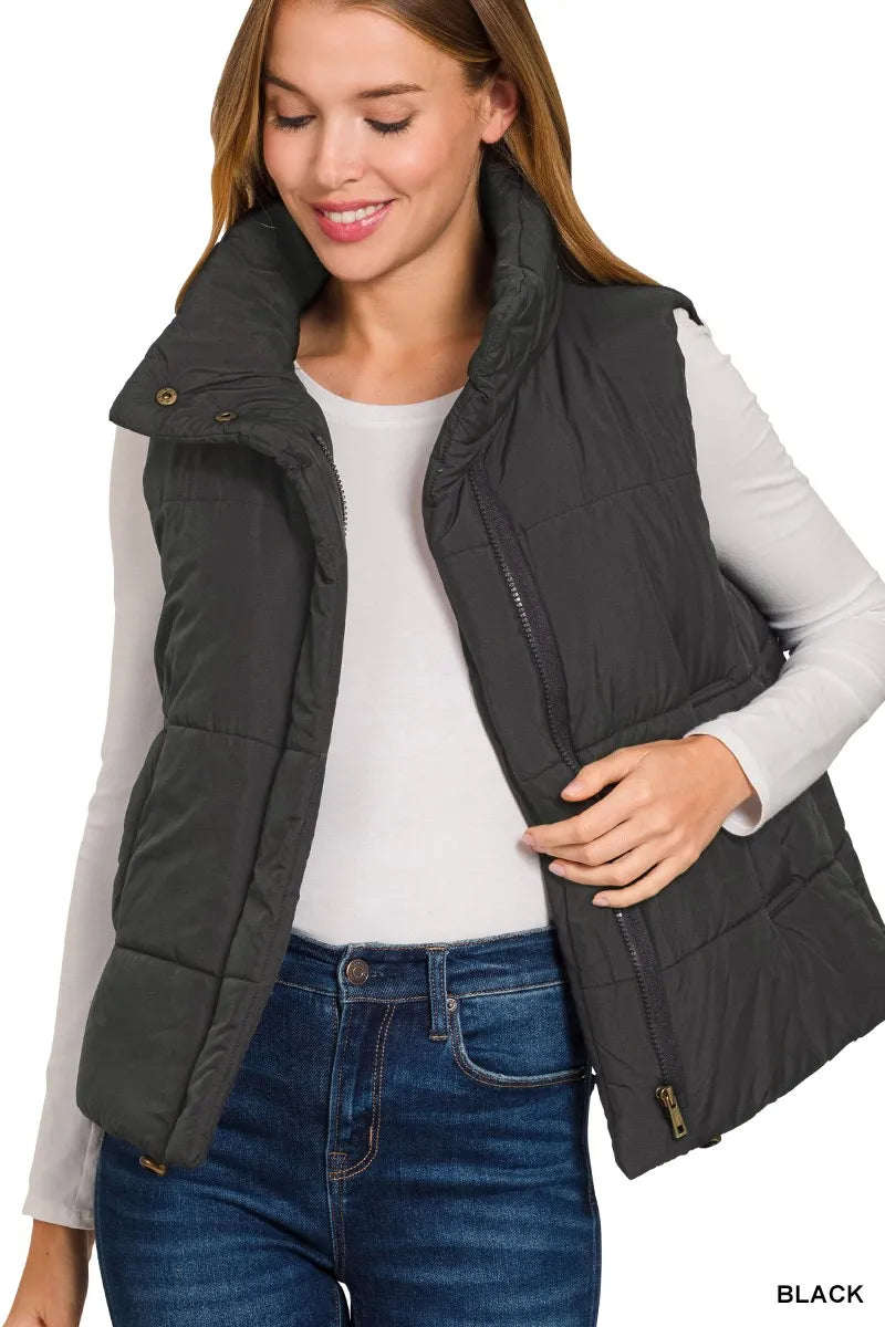 Zenana High Neck Zip-Up Vest Coat
