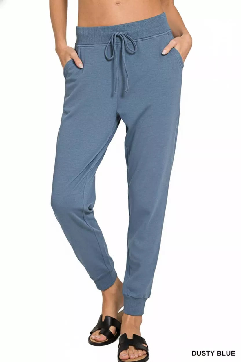 Zenana Drawstring Cotton Joggers with Pockets