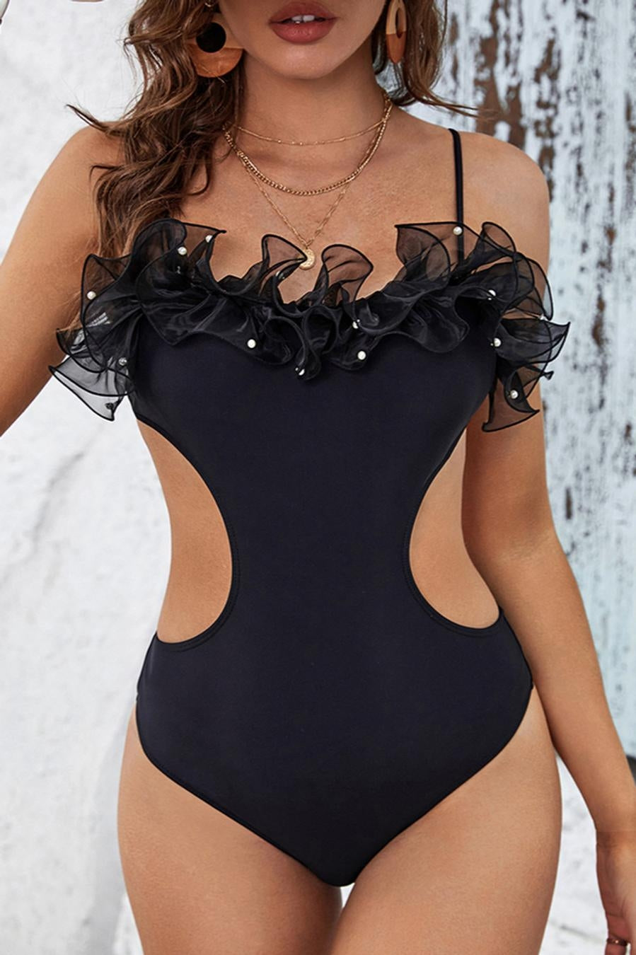 Black lace-up back swimsuit – Lace on the Beach