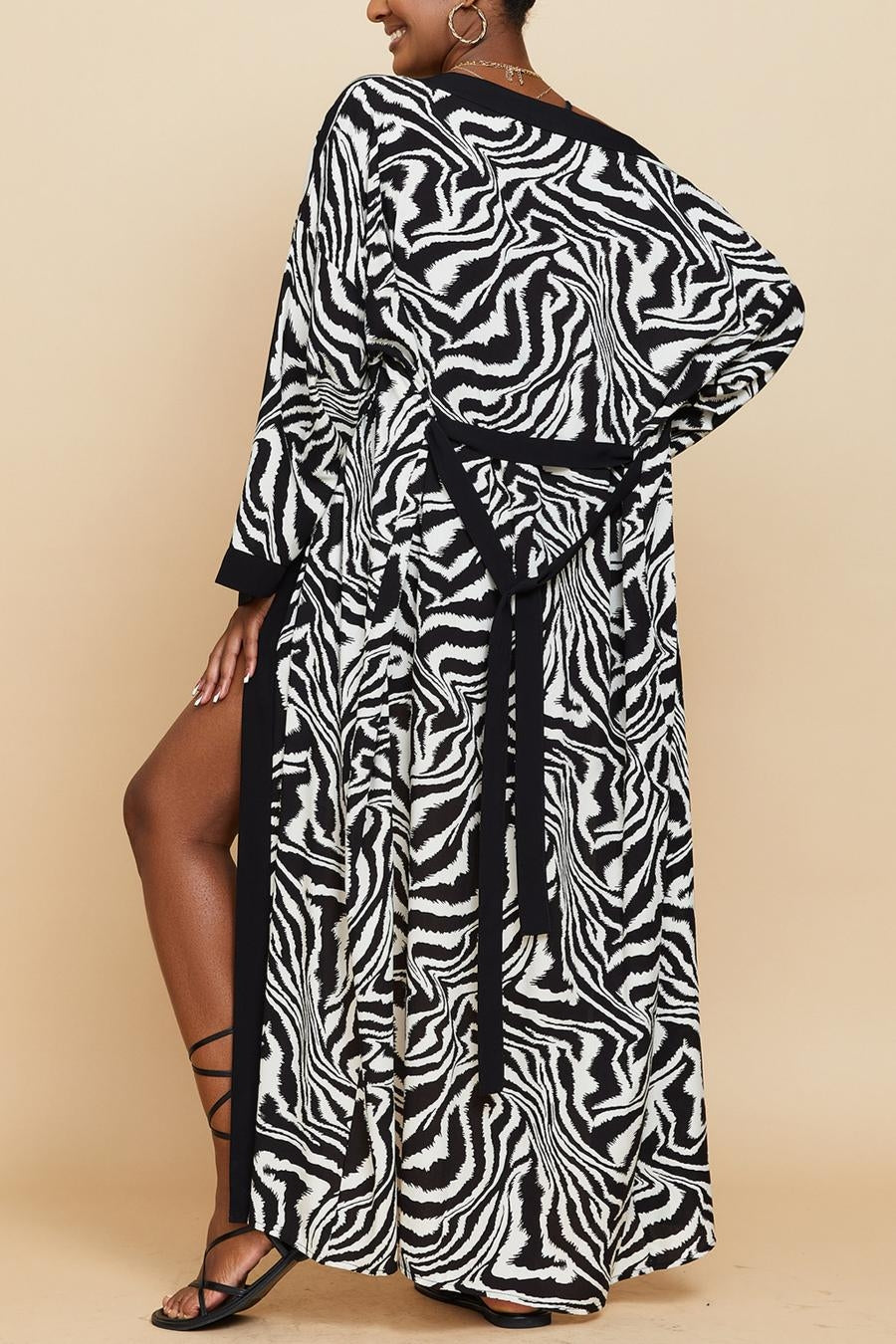 Zebra Print Kimono With Belt -Sold in Black, Blue And Yellow (One Size)