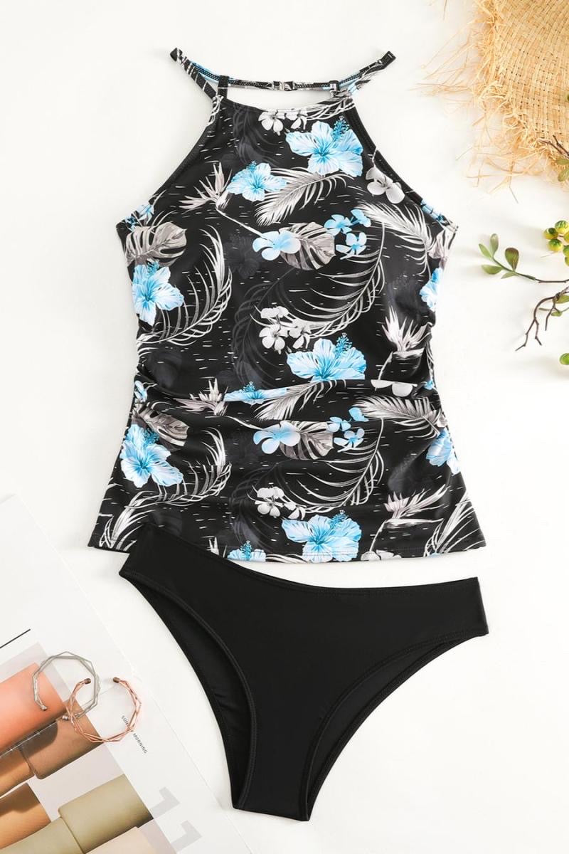 Black Floral Tankini with adjustable straps
