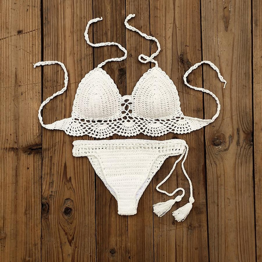Cut Out Crochet Halter-Neck Bikini
