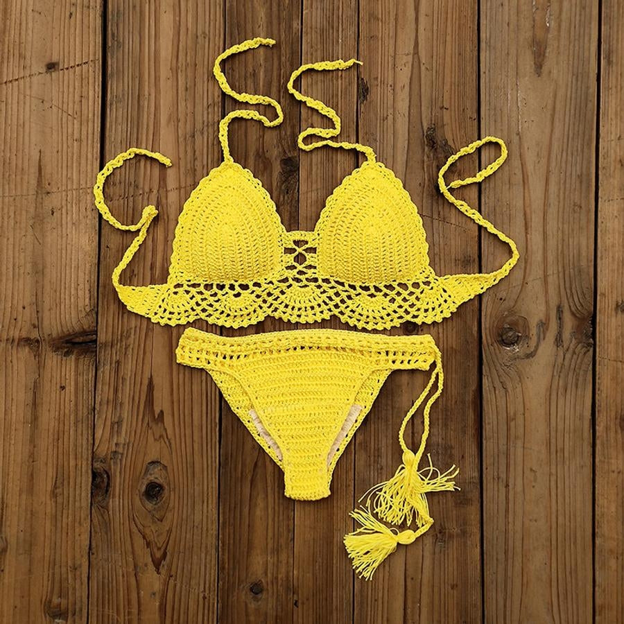Cut Out Crochet Halter-Neck Bikini