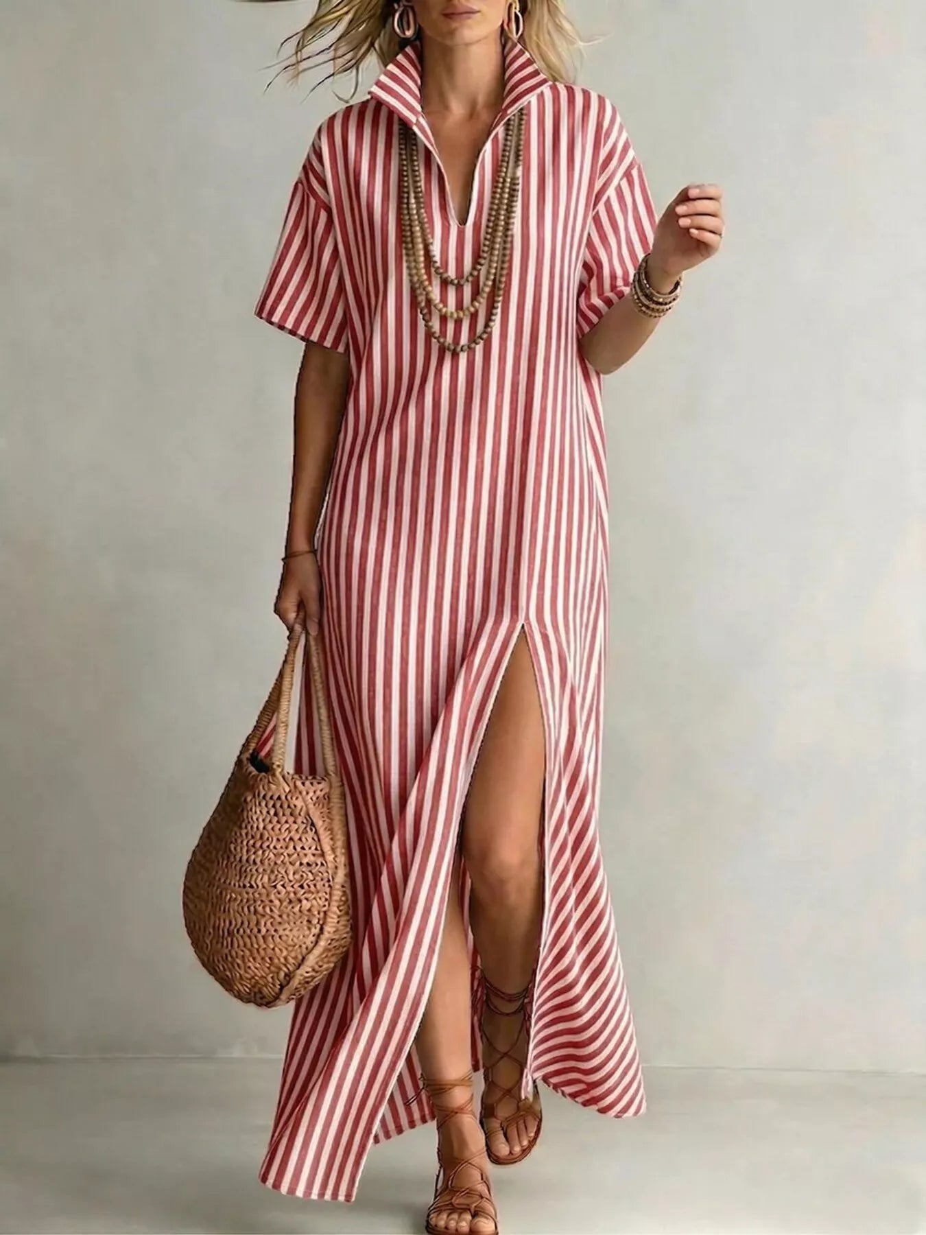 maxi beach shirt dress Striped High Slit Maxi Shirt Dress – Beach Groove Swimwear