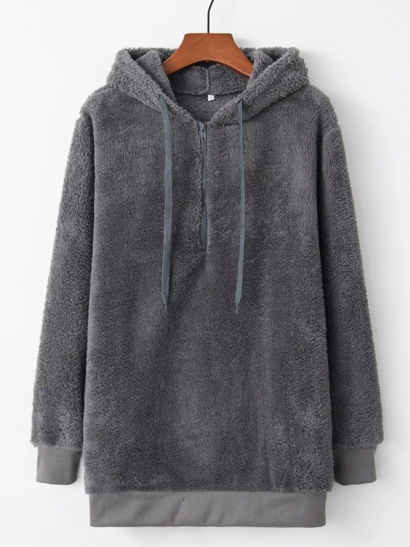 Full Size Half Zip Drawstring Fleece Hoodie Available in  Plus Sizes