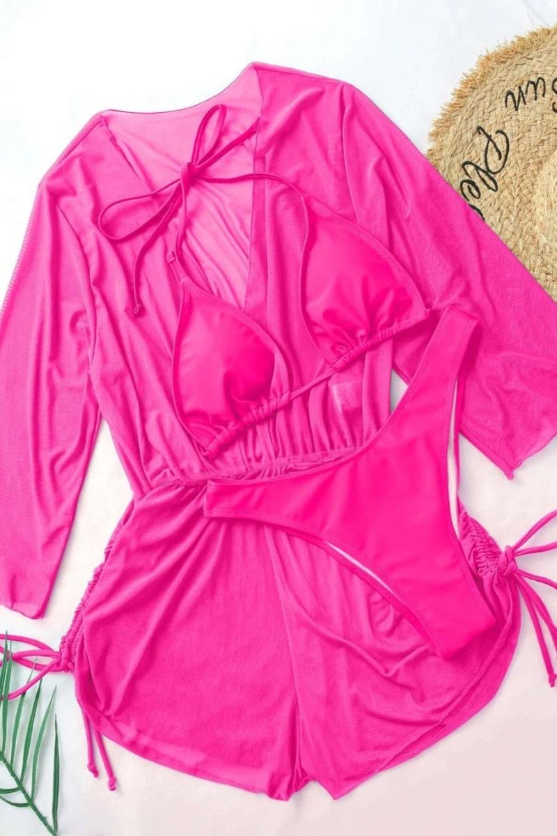 Three Piece Hot Pink Bikini With Matching Romper