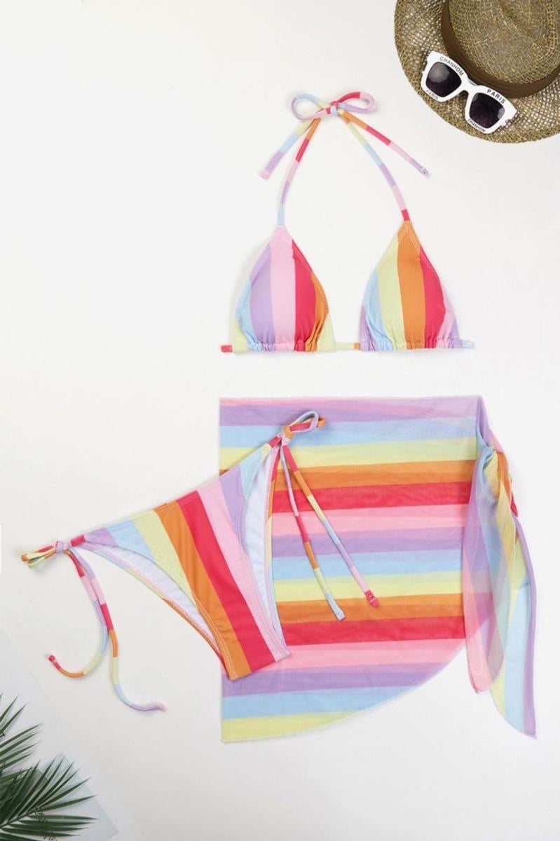 Colorful Striped Bikini With Matching Cover-up