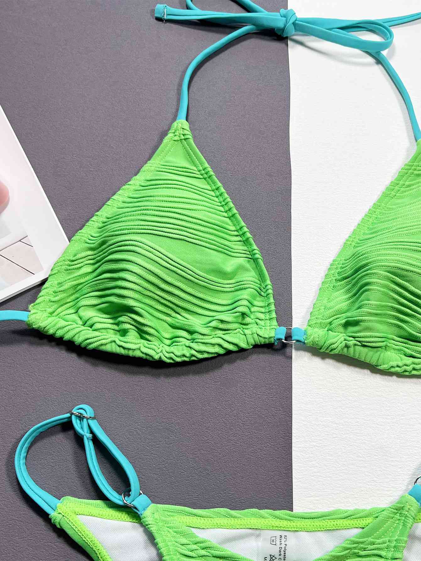 Mint Green Ribbed Halter Neck Two-Piece Bikini Set