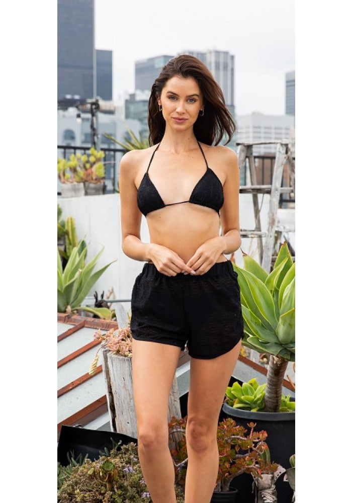 3-Piece Black Bikini With Shorts Cover-up