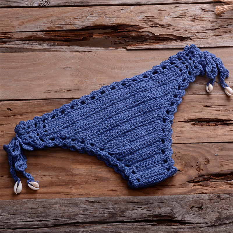 Crochet Thong Bikini Bottom with Spliced Tassel Shell Decor (Sold in Multiple Colors)