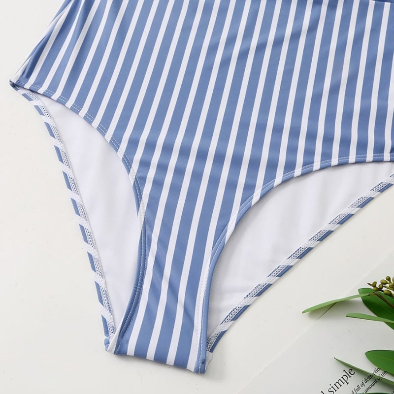 Blue and White Striped Padded One-Piece Swimsuit