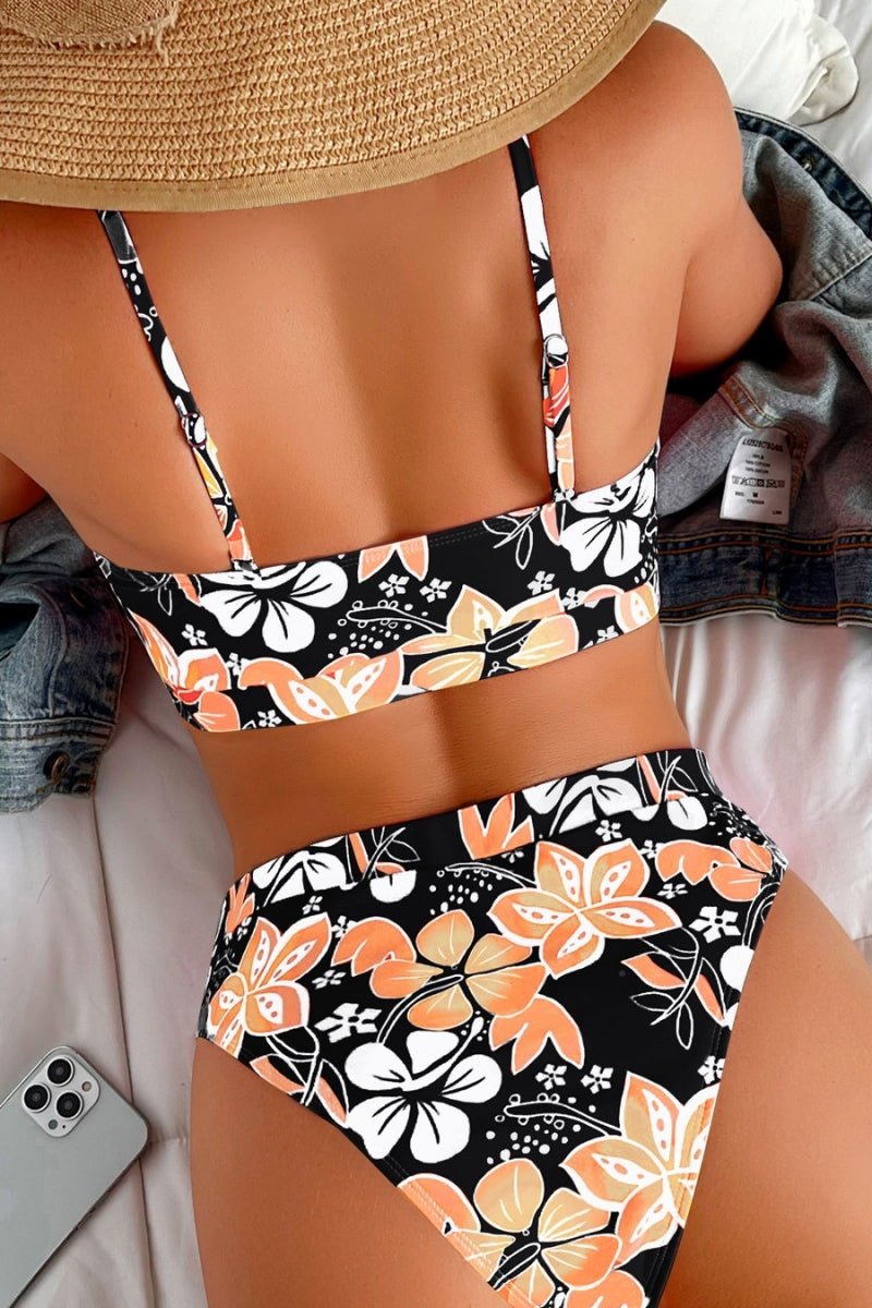 Floral Print High Waist Bikini with Adjustable Straps (Sold in Multiple Colors)