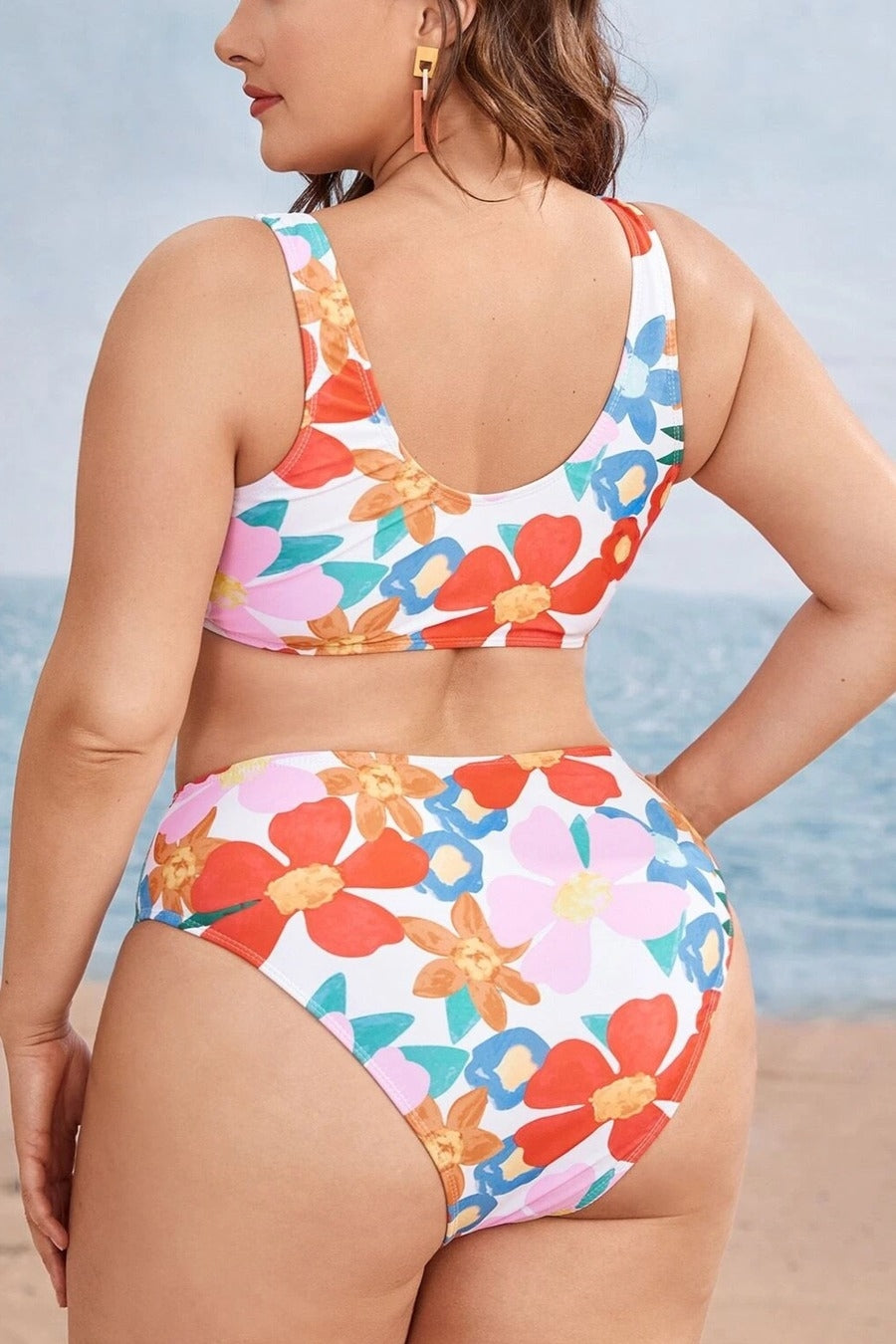 Floral Two-Piece Bikini Ties in Front (Plus Sizes Available L-4XL)