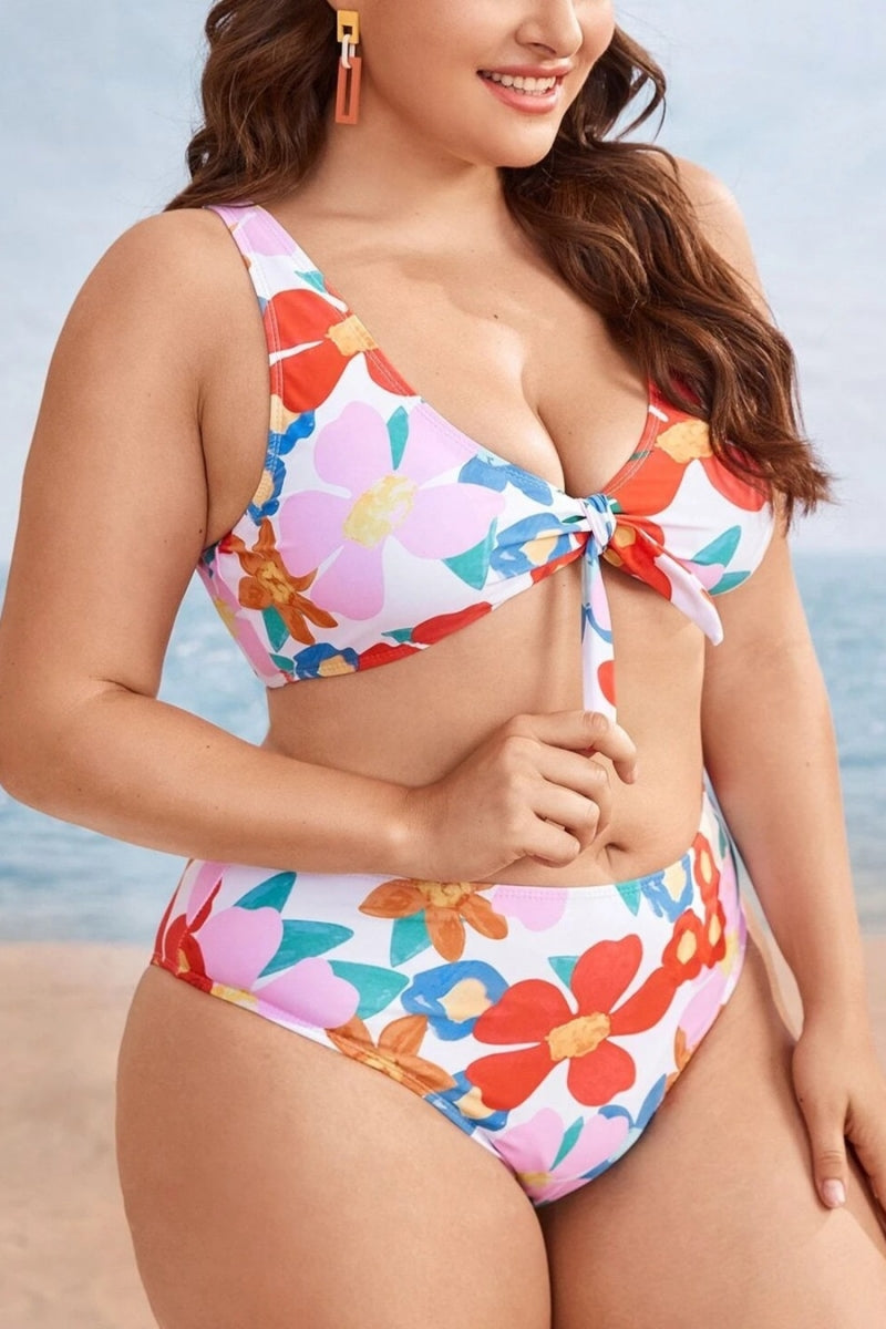 Floral Two-Piece Bikini Ties in Front (Plus Sizes Available L-4XL)