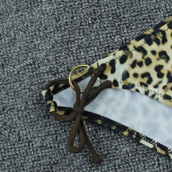 Leopard print padded sexy two-piece bikini with decorative metal beads loops