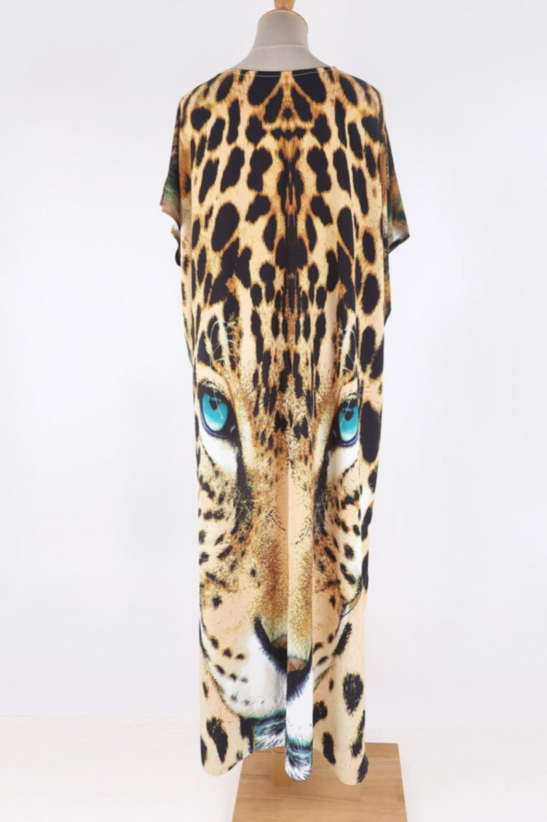 Leopard Print Kimono with Fierce Leopard Face Pattern on the Back (One Size)