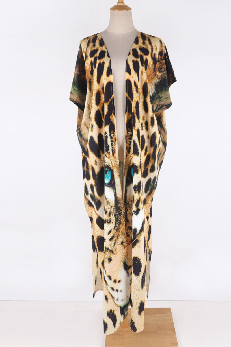 Leopard Print Kimono with Fierce Leopard Face Pattern on the Back (One Size)