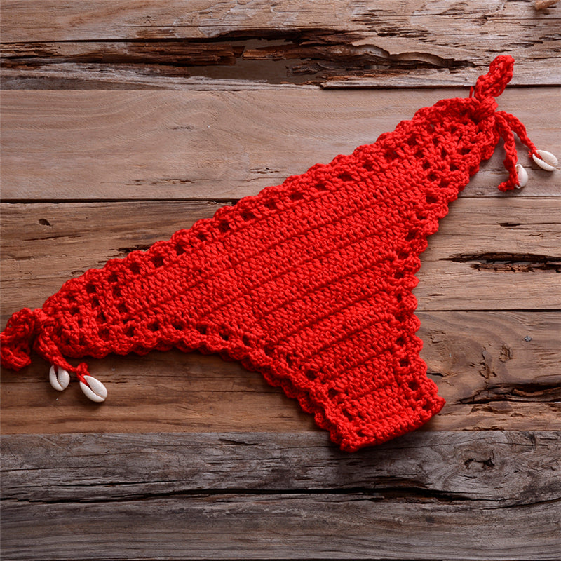 Crochet Thong Bikini Bottom with Spliced Tassel Shell Decor (Sold in Multiple Colors)