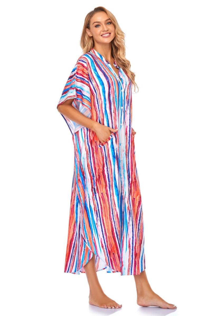 Striped Tie-Dye Stylish Beach Kimono (One Size)