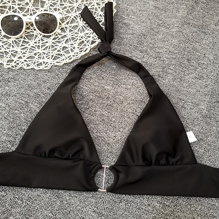 Black Halter Two Piece Bikini with Metal Design – Beach Groove Swimwear